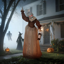 Laden Sie das Bild in den Galerie-Viewer, Lebensgroße animierte Halloween-Dekoration – Hexe mit Laterne, Sound &amp; LED, 150cm