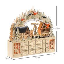 Laden Sie das Bild in den Galerie-Viewer, Adventskalender, Weihnachtsdorf, 18 LEDs, 24 Schubladen, wiederverwendbar, 45 x 9 x 42,5 cm
