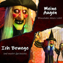 Laden Sie das Bild in den Galerie-Viewer, Animierte Halloween-Dekoration – Hexe mit Zepter, LED-Augen, Sound &amp; Bewegung, 160