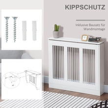 Laden Sie das Bild in den Galerie-Viewer, Heizkörperabdeckung mit Lamellendesign &amp; Ablage – Weiß, 90 cm
