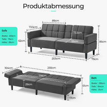 Laden Sie das Bild in den Galerie-Viewer, Sofa 3-Sitzer mit Schlaffunktion, Klappsofa, Schlafsofa mit verstellbarer Rückenlehne &amp; Armlehnen. Bettfunktion.