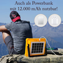 Laden Sie das Bild in den Galerie-Viewer, 100 Watt LED Baustrahler mit USB-C, Solarpanel. Auch nutzbar als Powerbank mit 12000 mAh
