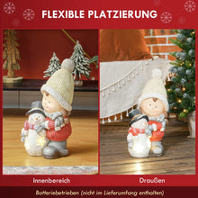 Laden Sie das Bild in den Galerie-Viewer, Wichtel mit Schneemann, Gartenzwerg, mit LEDs, batteriebetrieben, 25 x 18 x 45,5 cm
