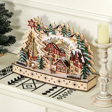 Laden Sie das Bild in den Galerie-Viewer, Weihnachtsdorf im Winterwunderland, 20 LED-Lichter, mehrschichtig, Naturholz, 45 x 12 x 30 cm