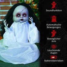Laden Sie das Bild in den Galerie-Viewer, Halloween Dekoration Geisterpuppe 60 cm mit LED-Lichter Soundfunktion