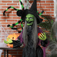 Laden Sie das Bild in den Galerie-Viewer, Lebensgroße Halloween-Hexe mit Giftapfel, Soundfunktion, mit Bewegungssensor und LED-Lichtern, 180 cm