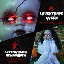 Laden Sie das Bild in den Galerie-Viewer, Halloween Dekoration Geisterpuppe 60 cm mit LED-Lichter Soundfunktion
