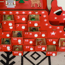 Laden Sie das Bild in den Galerie-Viewer, Adventskalender Weihnachtsmann mit Schlitten, 24 Fächer, wiederverwendbar, 22,5x8x36 cm, Rot