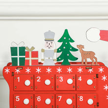 Laden Sie das Bild in den Galerie-Viewer, Adventskalender Weihnachtsmann mit Schlitten, 24 Fächer, wiederverwendbar, 22,5x8x36 cm, Rot