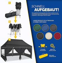 Laden Sie das Bild in den Galerie-Viewer, Faltpavillon wasserdicht. Pop Up. Mit 6 Seitenteilen. 3x6 Meter. Gartenzelt. Partyzelt. UV50+ Schutz. Einfaches Faltsystem.