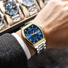 Laden Sie das Bild in den Galerie-Viewer, Elegante Uhr (Stahl/Gold  in klassischem Business‑Casual‑Stil mit markantem Tonneau‑Gehäuse