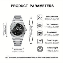 Laden Sie das Bild in den Galerie-Viewer, Elegante Herren-Armbanduhr, Stahlband mit schwarzem Ziffernblat.  Mit präzisem Quarzwerk