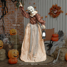 Laden Sie das Bild in den Galerie-Viewer, Lebensgroße animierte Halloween-Dekoration – Hexe mit Laterne, Sound &amp; LED, 150cm