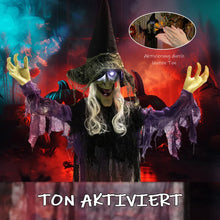 Laden Sie das Bild in den Galerie-Viewer, Animierte Halloween-Dekoration – Lebensgroße Hexe mit Sound &amp; LED, 183 cm