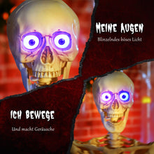 Laden Sie das Bild in den Galerie-Viewer, Animierte Halloween-Dekoration – Skelett mit LED-Augen, Sound &amp; Bewegung, 152 cm
