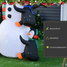 Laden Sie das Bild in den Galerie-Viewer, Aufblasbare Schneemann-Skulptur mit drei Pinguinen, 180 cm mit LED-Beleuchtung. Weihnachten Deko Luftfigur