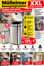 Laden Sie das Bild in den Galerie-Viewer, Abfalleimer XXL mit Hand-Bewegungssensor &amp; Aluminium-Korpus, 68 Liter oder 50 Liter
