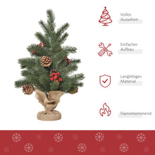 Laden Sie das Bild in den Galerie-Viewer, Mini-Weihnachtsbaum mit Schmuck, rote Beeren und Tannenzapfen – 50 cm Höhe