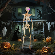 Laden Sie das Bild in den Galerie-Viewer, Animierte Halloween-Dekoration – Skelett mit LED-Augen, Sound &amp; Bewegung, 152 cm