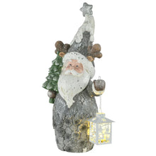 Laden Sie das Bild in den Galerie-Viewer, Weihnachtsdeko, Weihnachtsmann mit Tanne und Laterne, warme LED-Beleuchtung, Batteriebetrieb, In- und Outdoor, 55 cm