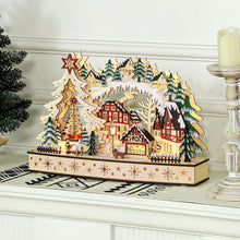 Laden Sie das Bild in den Galerie-Viewer, Weihnachtsdorf im Winterwunderland, 20 LED-Lichter, mehrschichtig, Naturholz, 45 x 12 x 30 cm