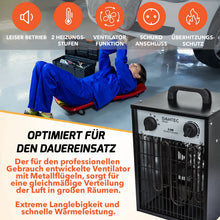 Laden Sie das Bild in den Galerie-Viewer, Elektrischer 3000 Watt Heizlüfter 2 Heizstufen schwarzes Gehäuse. Thermostat.
