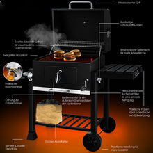 Laden Sie das Bild in den Galerie-Viewer, Profi-Holzkohlegrill XL Grillwagen 28 kg mit Grill Rost Thermometer Deckel BBQ Kohle