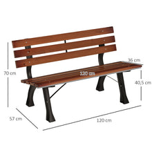 Laden Sie das Bild in den Galerie-Viewer, Parkbank mit Rückenlehne. 150 cm Breite. Dunkles Holz. 2-Sitzer. Im typischen Parkbank-Look. Lamellen.