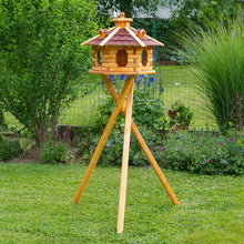Laden Sie das Bild in den Galerie-Viewer, Vogelhaus extragroß 45 cm x 67 cm. Höhe: 1,51 Meter. Sechseckig aus Holz mit 3 Gauben. Bitumen-Dach. Wetterfest. (Copy)