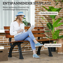 Laden Sie das Bild in den Galerie-Viewer, Parkbank mit Rückenlehne. 150 cm Breite. Dunkles Holz. 2-Sitzer. Im typischen Parkbank-Look. Lamellen.
