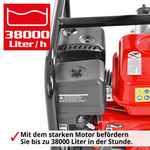 Laden Sie das Bild in den Galerie-Viewer, Wasserpumpe mit 6,5 PS Motor (4-Takt). 3 Zoll Schlauchanschluss. 60.000 Liter / Stunde Förderleistung.