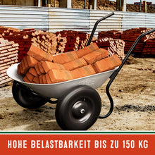 Laden Sie das Bild in den Galerie-Viewer, Schubkarre mit 2 Rädern. 150 kg Tragkraft. 100 Liter. Stahlfelgen mit Luftreifen
