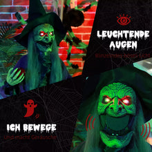 Laden Sie das Bild in den Galerie-Viewer, Halloween-Hexe 180 cm mit Gruselkopf, LED-Lichter, Soundfunktion