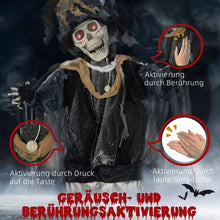 Laden Sie das Bild in den Galerie-Viewer, Halloween Dekoration Skelett Bräutigam 100 cm mit Geräuschen, Sound, Augenglühen