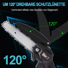 Laden Sie das Bild in den Galerie-Viewer, Schwarze Mini-Akku-Kettensäge 4 und 6 Zoll. (2 Ketten-Längen). Inkl. 2 Li-Ion-Akkus und Ladestation.