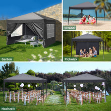 Laden Sie das Bild in den Galerie-Viewer, Faltpavillon wasserdicht. Pop Up. Mit 4 Seitenteilen. 3x3 Meter. Gartenzelt. Partyzelt. UV50+ Schutz. Einfaches Faltsystem.