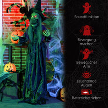 Laden Sie das Bild in den Galerie-Viewer, Lebensgroße Halloween-Hexe mit Giftapfel, Soundfunktion, mit Bewegungssensor und LED-Lichtern, 180 cm