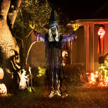 Laden Sie das Bild in den Galerie-Viewer, Animierte Halloween-Dekoration – Lebensgroße Hexe mit Sound &amp; LED, 183 cm