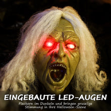 Laden Sie das Bild in den Galerie-Viewer, Animierte Halloween-Dekoration – Kriechende Zombie-Oma mit LED-Augen &amp; Sound, 183 cm