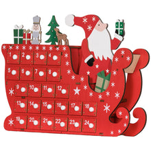 Laden Sie das Bild in den Galerie-Viewer, Adventskalender Weihnachtsmann mit Schlitten, 24 Fächer, wiederverwendbar, 22,5x8x36 cm, Rot
