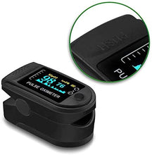Laden Sie das Bild in den Galerie-Viewer, Finger-Sauerstoffprüfer Pulsmessgerät Pulsoximeter SpO2 Oximeter Blut Sauerstoff LED OLED Display, Farben:Schwarz