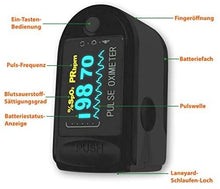 Laden Sie das Bild in den Galerie-Viewer, Finger-Sauerstoffprüfer Pulsmessgerät Pulsoximeter SpO2 Oximeter Blut Sauerstoff LED OLED Display, Farben:Schwarz