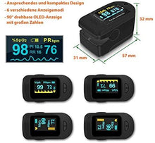 Laden Sie das Bild in den Galerie-Viewer, Finger-Sauerstoffprüfer Pulsmessgerät Pulsoximeter SpO2 Oximeter Blut Sauerstoff LED OLED Display, Farben:Schwarz