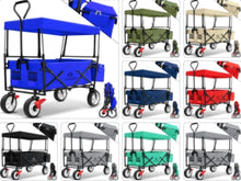Laden Sie das Bild in den Galerie-Viewer, Bollerwagen faltbar mit Dach Handwagen Transportkarre Gerätewagen | inkl. 2 Netztaschen und Außentasche | Mit Vorderrad-Bremse | klappbar | Vollgummi-Reifen