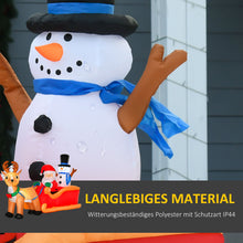 Laden Sie das Bild in den Galerie-Viewer, Aufblasbarer Weihnachtsmann mit Schneemann auf Schlitten, 128 cm mit LED-Beleuchtung. Weihnachten Deko Luftfigur
